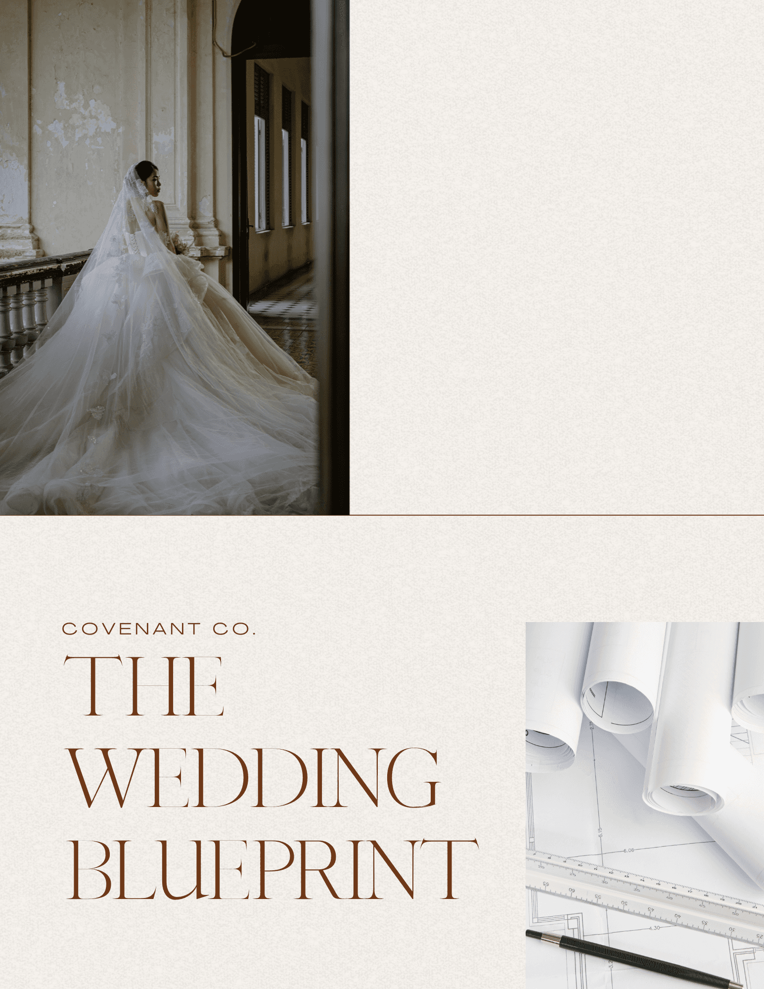 The Wedding Blueprint toolkit cover featuring a bride in a flowing white gown